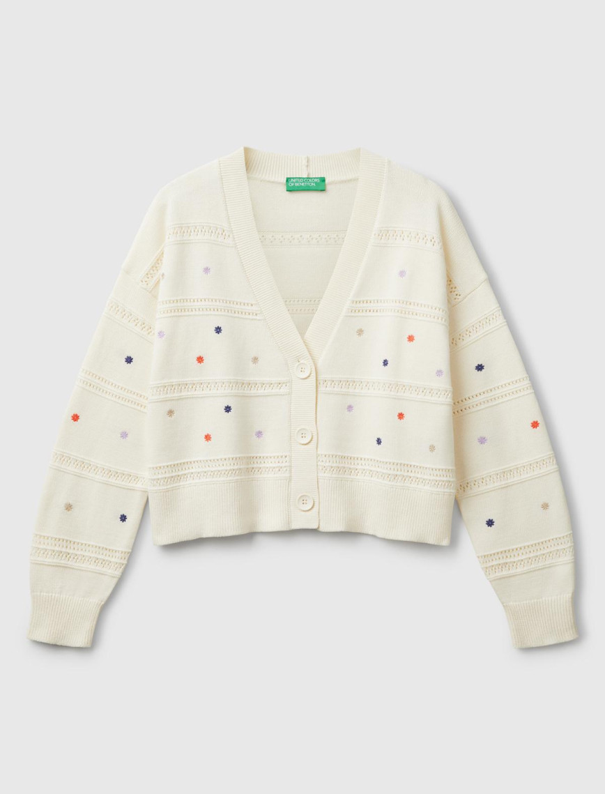 Kadın Krem %100 Pamuk Çiçek İşlemeli Nervür Detaylı Düşük Omuzlu Hırka Kadın Krem %100 Pamuk Çiçek İşlemeli Nervür Detaylı Düşük Omuzlu Hırka