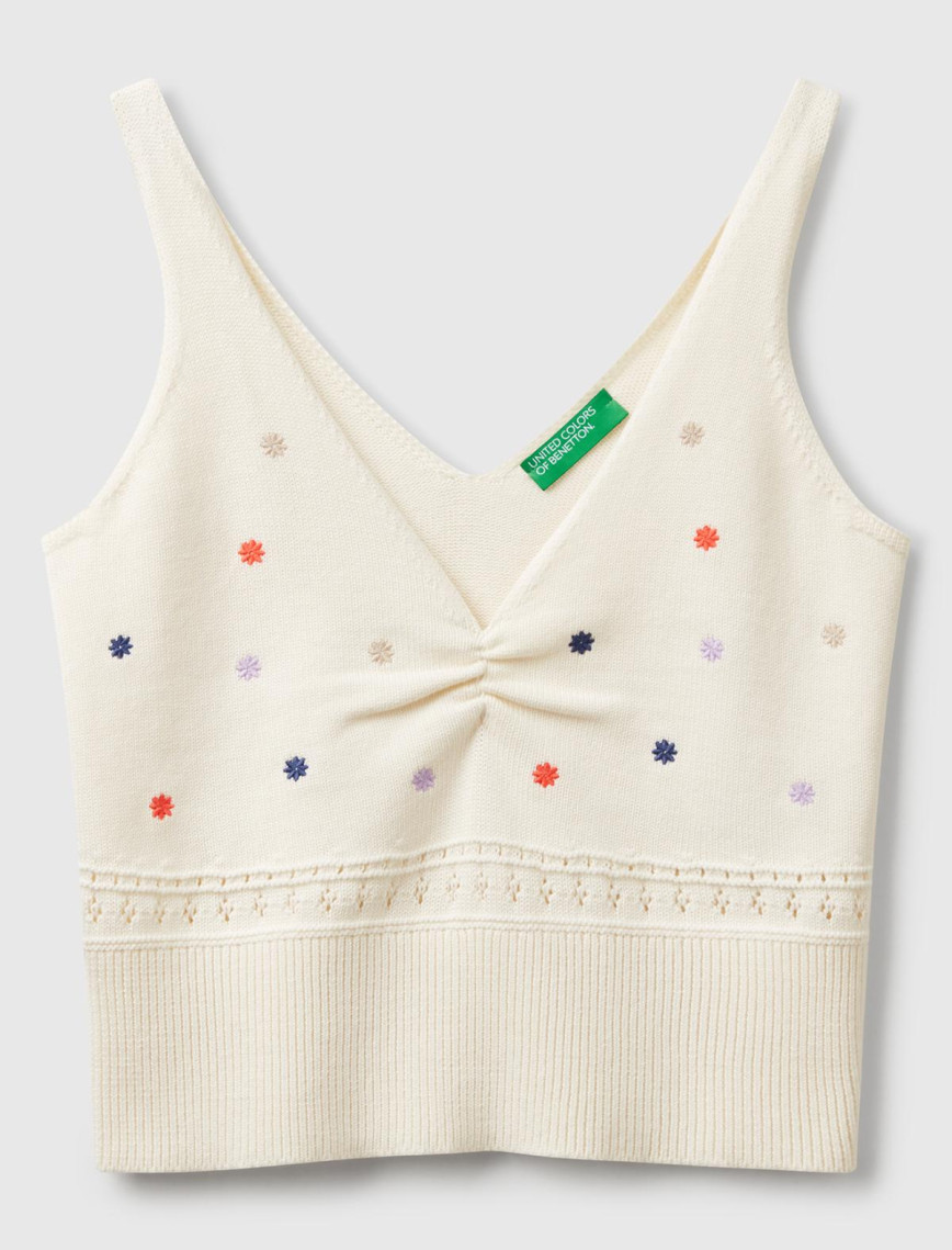 Kadın Krem %100 Pamuk Çiçek İşlemeli Göğsü Büzgülü Regular Fit Triko Atlet Kadın Krem %100 Pamuk Çiçek İşlemeli Göğsü Büzgülü Regular Fit Triko Atlet