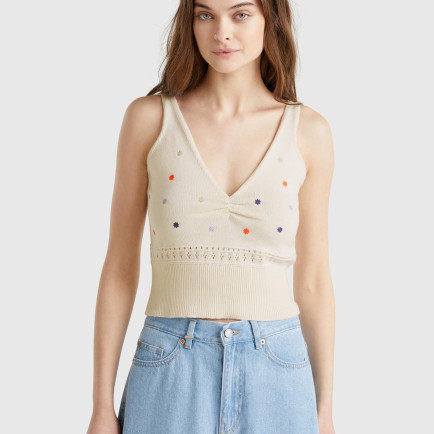 Kadın Krem %100 Pamuk Çiçek İşlemeli Göğsü Büzgülü Regular Fit Triko Atlet Kadın Krem %100 Pamuk Çiçek İşlemeli Göğsü Büzgülü Regular Fit Triko Atlet