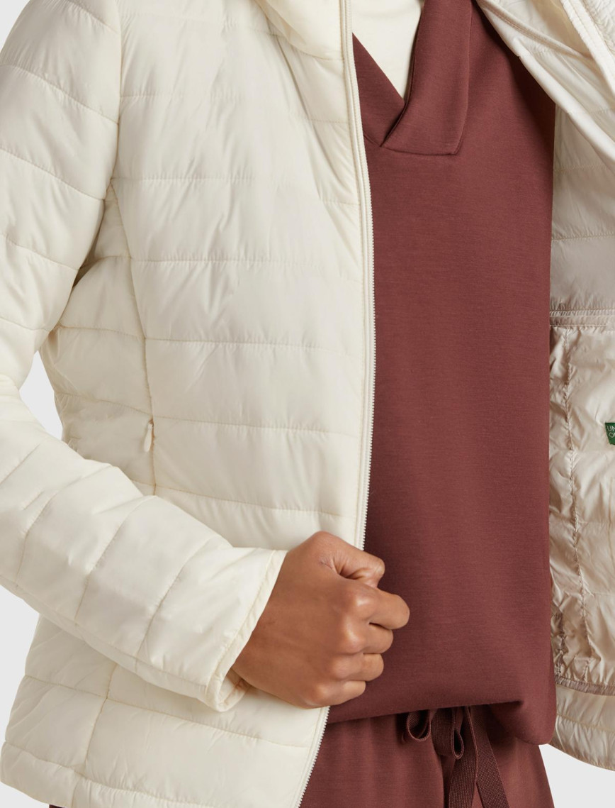 Kadın Krem Polyester Dolgulu Feramuarlı Kapüşonlu Slim Fit Puffer Mont Kadın Krem Polyester Dolgulu Feramuarlı Kapüşonlu Slim Fit Puffer Mont