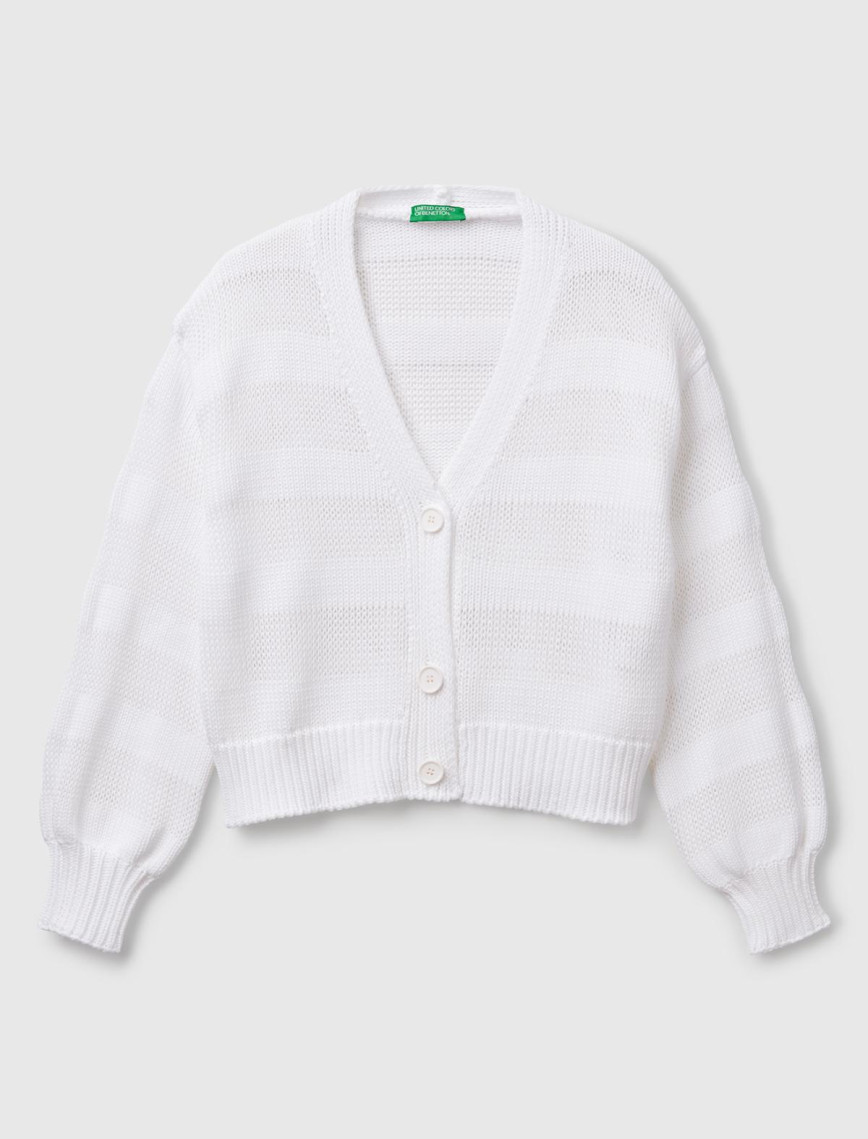 Kadın Beyaz %100 Pamuk Şerit Efektli Düşük Omuzlu Örme Relax Fit Hırka Kadın Beyaz %100 Pamuk Şerit Efektli Düşük Omuzlu Örme Relax Fit Hırka