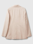 Kadın Bej Pamuk ve Keten Karışımlı İnce Çizgili Relax Fit Ceket Kadın Bej Pamuk ve Keten Karışımlı İnce Çizgili Relax Fit Ceket