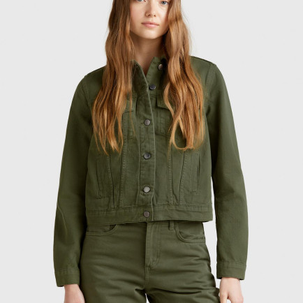 Kadın Soluk Yeşil %100 Pamuk Yanları Cepli Straight Fit Denim Ceket Kadın Soluk Yeşil %100 Pamuk Yanları Cepli Straight Fit Denim Ceket