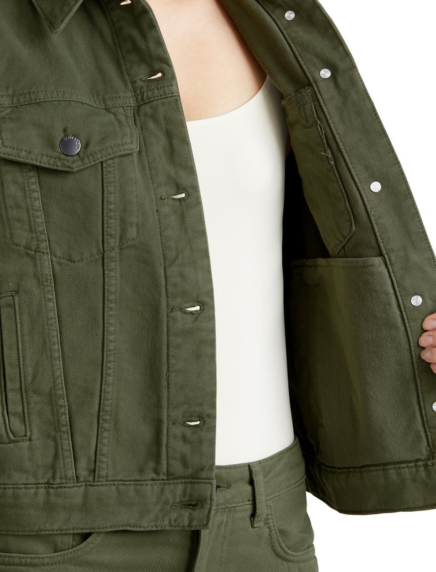 Kadın Soluk Yeşil %100 Pamuk Yanları Cepli Straight Fit Denim Ceket Kadın Soluk Yeşil %100 Pamuk Yanları Cepli Straight Fit Denim Ceket