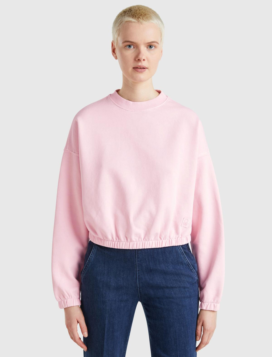 Kadın Pembe %100 Pamuk Logo Baskılı Düşük Omuzlu Relax Fit Sweatshirt Kadın Pembe %100 Pamuk Logo Baskılı Düşük Omuzlu Relax Fit Sweatshirt