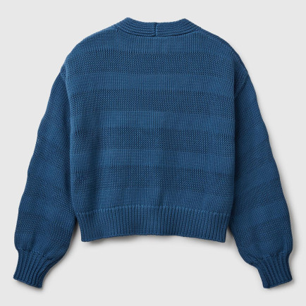 Kadın Denim %100 Pamuk Şerit Efektli Düşük Omuzlu Örme Relax Fit Hırka