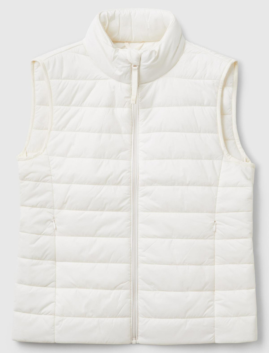 Kadın Krem Polyester Dolgulu Fermuarlı Slim Fit Pufa Yelek Kadın Krem Polyester Dolgulu Fermuarlı Slim Fit Pufa Yelek