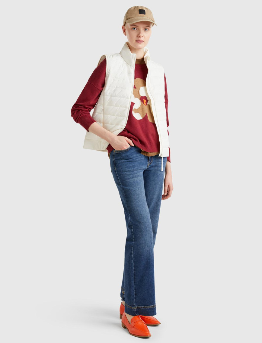 Kadın Krem Polyester Dolgulu Fermuarlı Slim Fit Pufa Yelek Kadın Krem Polyester Dolgulu Fermuarlı Slim Fit Pufa Yelek