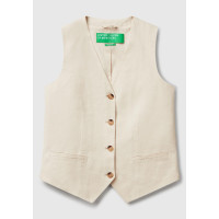 Kadın Taş Rengi %100 Keten Önü Düğme İliklemeli V Yaka Yelek Kadın Taş Rengi %100 Keten Önü Düğme İliklemeli V Yaka Yelek