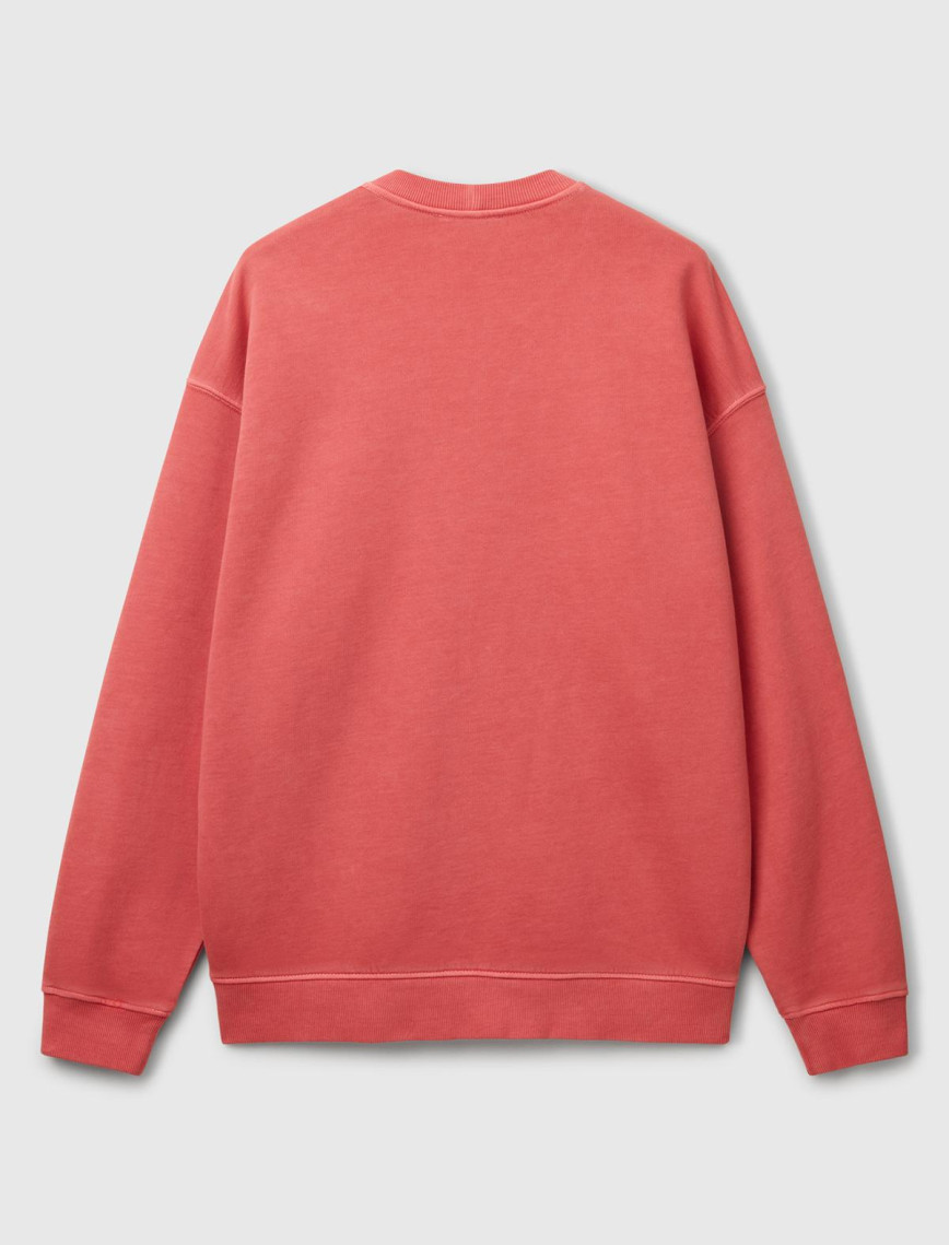 Erkek Mercan Pamuklu Logo Etiketi Detaylı Bisiklet Yaka Sweatshirt