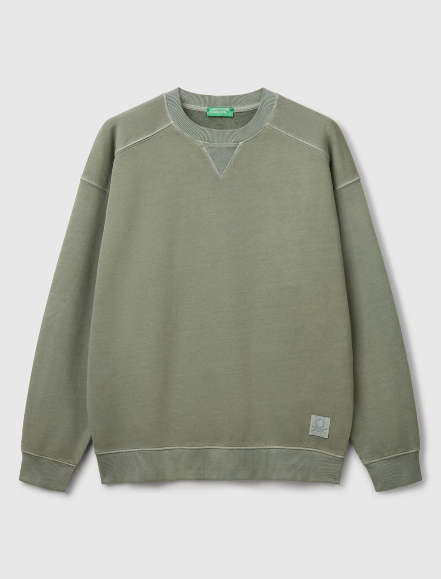 Erkek Yeşil Pamuklu Logo Etiketi Detaylı Bisiklet Yaka Sweatshirt