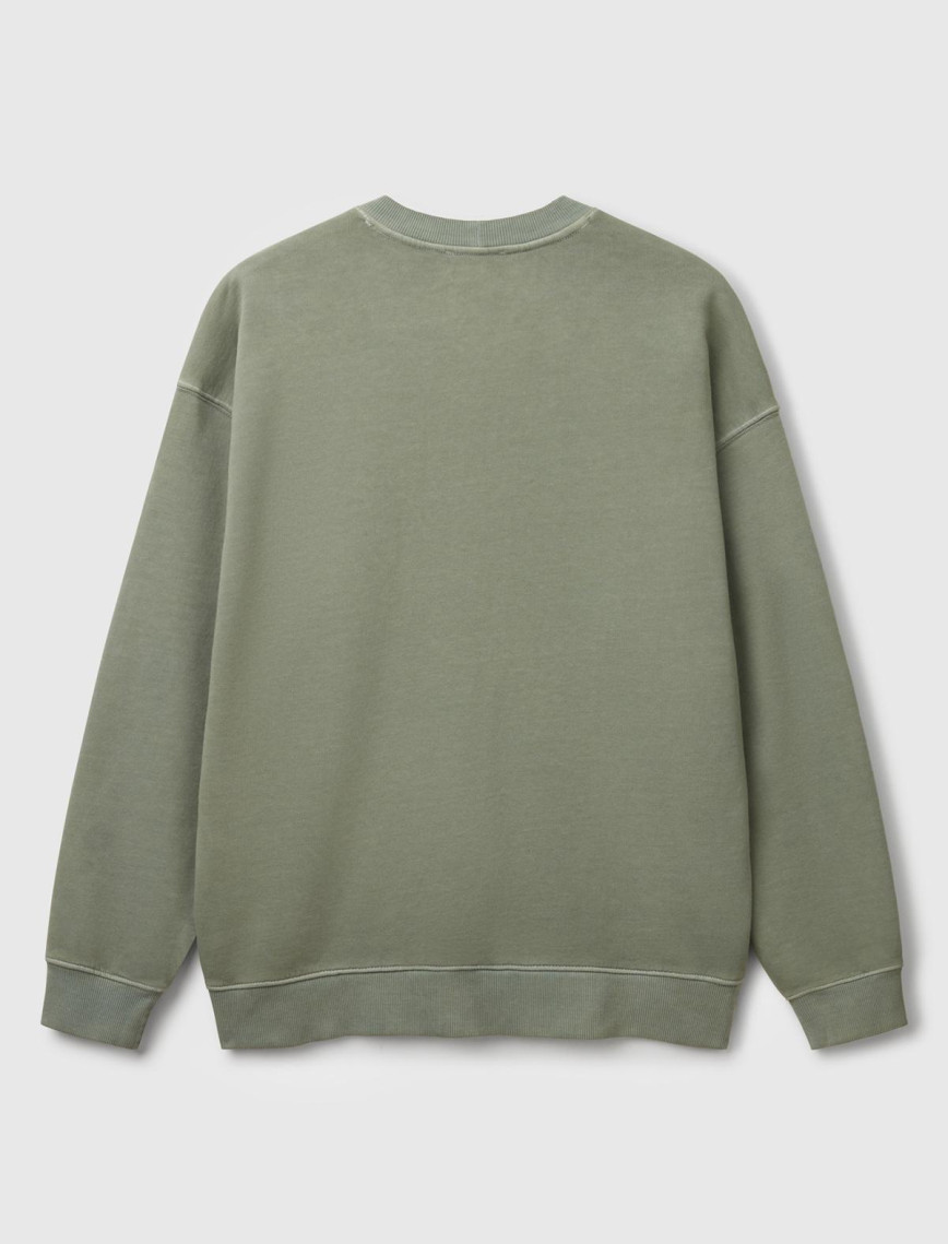 Erkek Yeşil Pamuklu Logo Etiketi Detaylı Bisiklet Yaka Sweatshirt