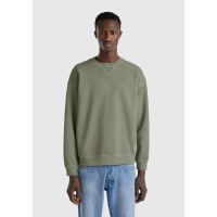 Erkek Yeşil Pamuklu Logo Etiketi Detaylı Bisiklet Yaka Sweatshirt