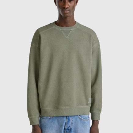 Erkek Yeşil Pamuklu Logo Etiketi Detaylı Bisiklet Yaka Sweatshirt Erkek Yeşil Pamuklu Logo Etiketi Detaylı Bisiklet Yaka Sweatshirt