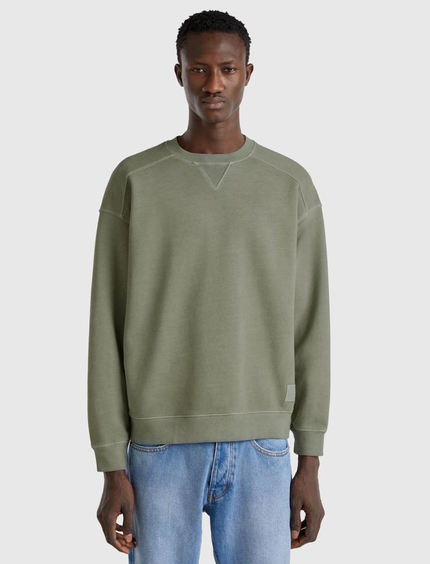 Erkek Mercan Pamuklu Logo Etiketi Detaylı Bisiklet Yaka Sweatshirt