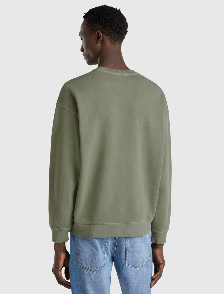 Erkek Yeşil Pamuklu Logo Etiketi Detaylı Bisiklet Yaka Sweatshirt