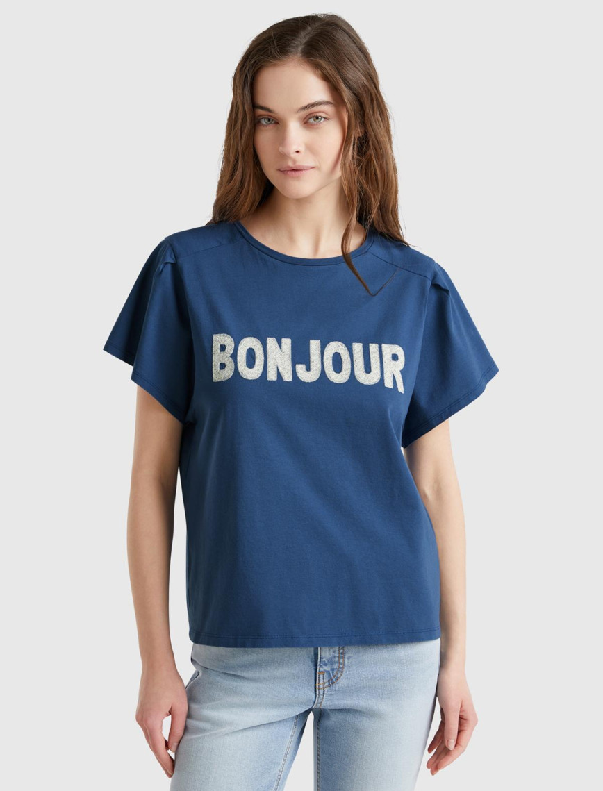 Kadın Beyaz %100 Pamuk Önü Yazı Baskılı Relax Fit T-Shirt