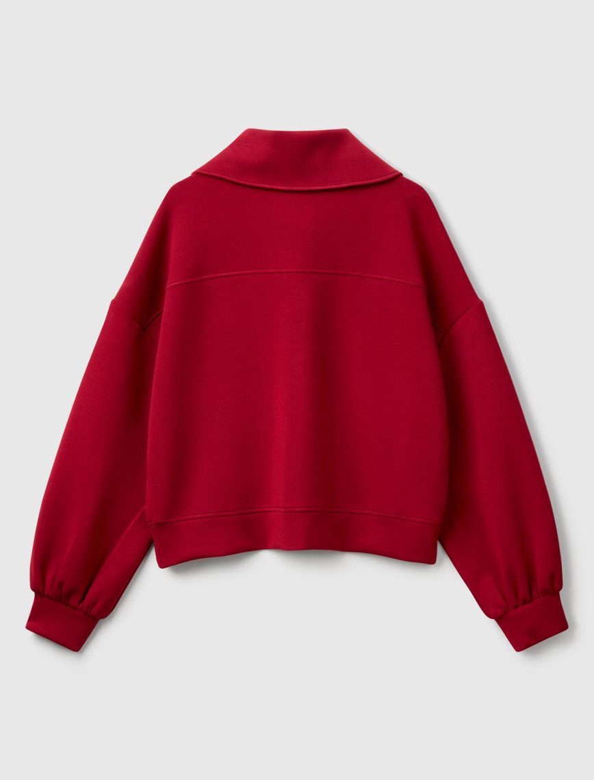 Kadın Bordo Modal Karışımlı Yarım Fermuarlı Polo Yaka Sweatshirt Kadın Bordo Modal Karışımlı Yarım Fermuarlı Polo Yaka Sweatshirt