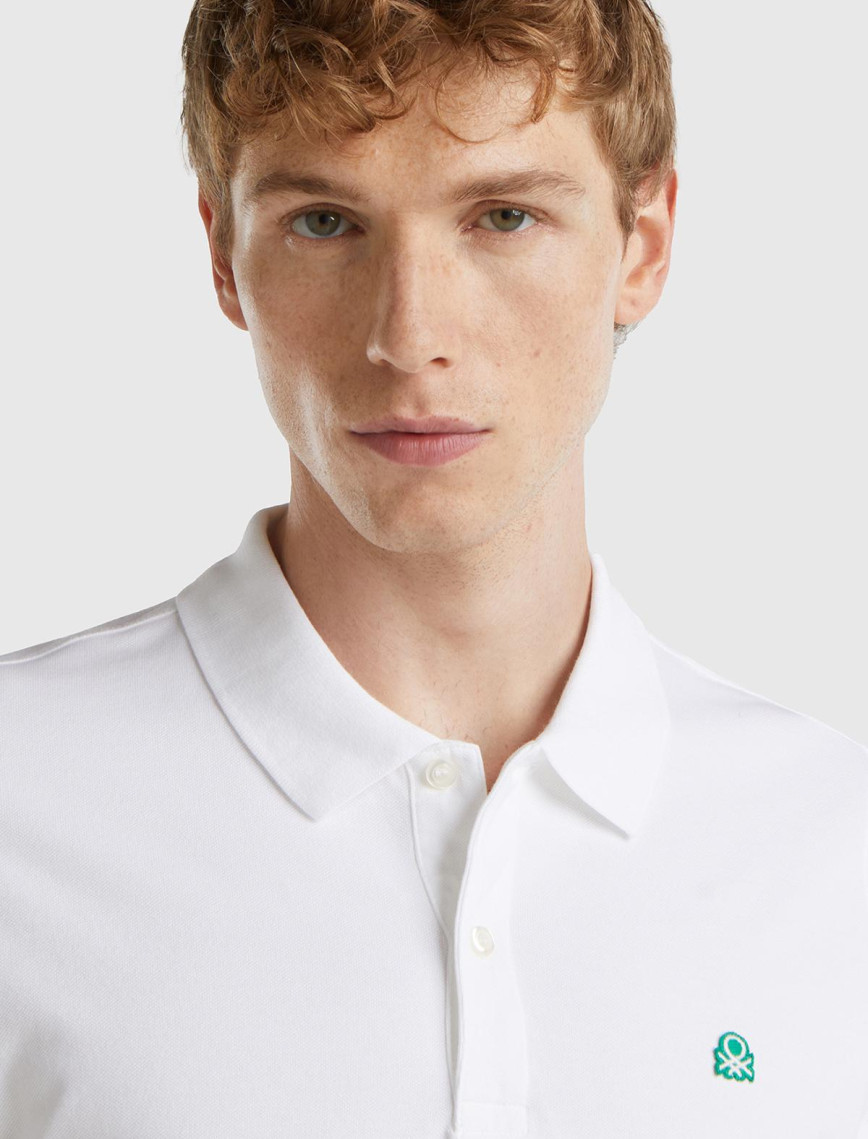 Erkek Beyaz %100 Koton Slim Fit Polo T-Shirt