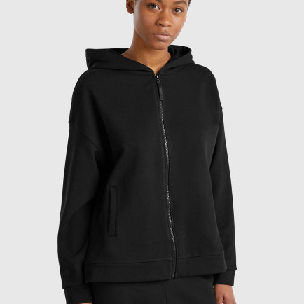 Kadın Siyah Logo Baskı Detaylı Kapüşonlu Relax Fit Sweatshirt