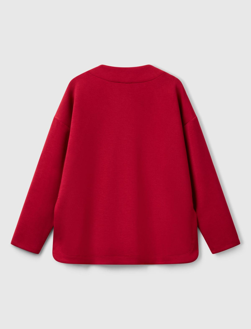 Kadın Bordo Modal Karışımlı V Yaka Uzun Kollu Sweatshirt