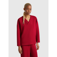 Kadın Bordo Modal Karışımlı V Yaka Uzun Kollu Sweatshirt