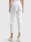 Kadın Beyaz %100 Keten Beli Lastikli Pantolon