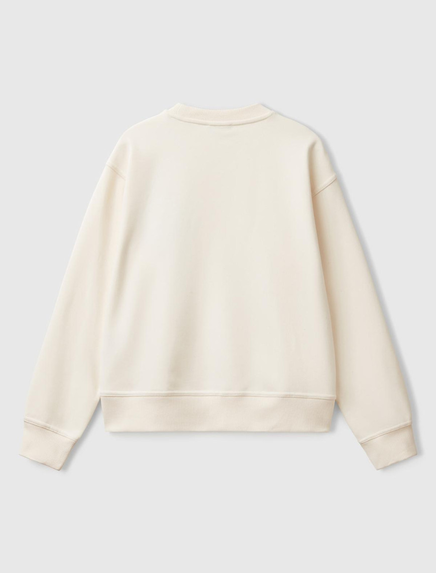 Kadın Krem Koton Karışımlı Çiçek Desenli Sweatshirt Kadın Krem Koton Karışımlı Çiçek Desenli Sweatshirt