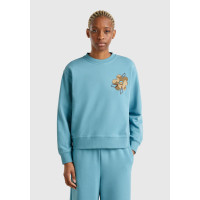 Kadın Mavi Koton Karışımlı Çiçek Desenli Sweatshirt Kadın Mavi Koton Karışımlı Çiçek Desenli Sweatshirt