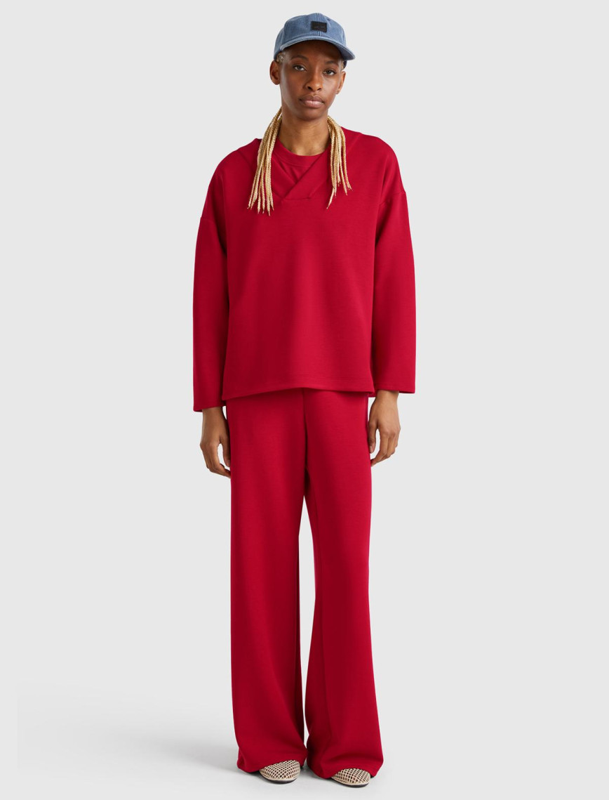 Kadın Bordo Modal Karışımlı Bol Paça Eşofman Altı