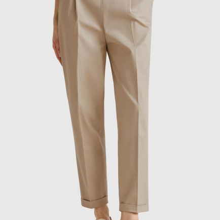 Kadın Bej Streç Pamuklu Arka Beli Lastikli Cepli Pantolon