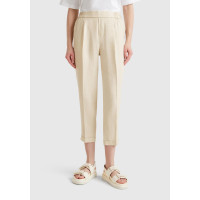 Kadın Taş Rengi %100 Keten Beli Lastikli Pantolon