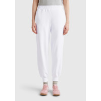 Kadın Beyaz %100 Pamuk Manşetli Beli Lastikli Regular Fit Eşofman Altı