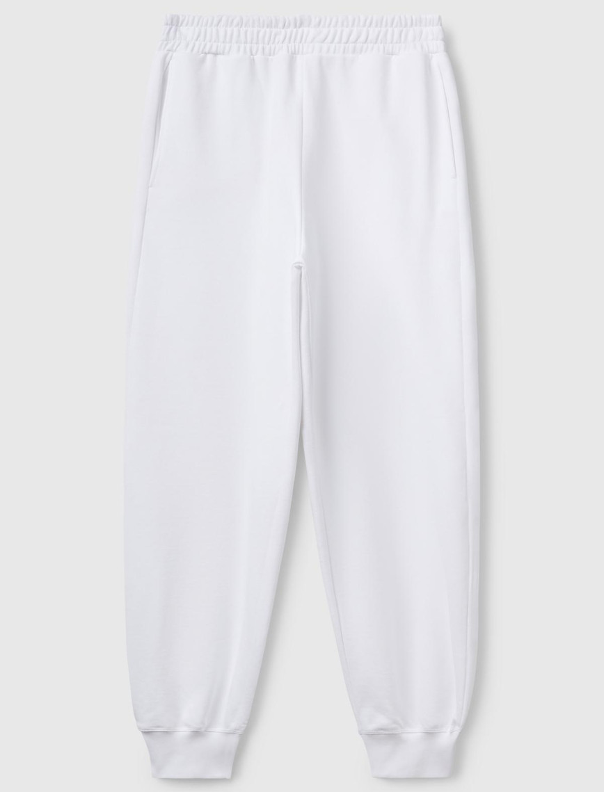 Kadın Beyaz %100 Pamuk Manşetli Beli Lastikli Regular Fit Eşofman Altı Kadın Beyaz %100 Pamuk Manşetli Beli Lastikli Regular Fit Eşofman Altı