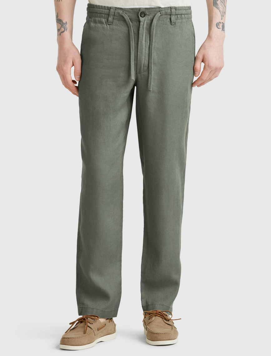 Erkek Koyu Kahverengi %100 Keten Beli İpli Pantolon