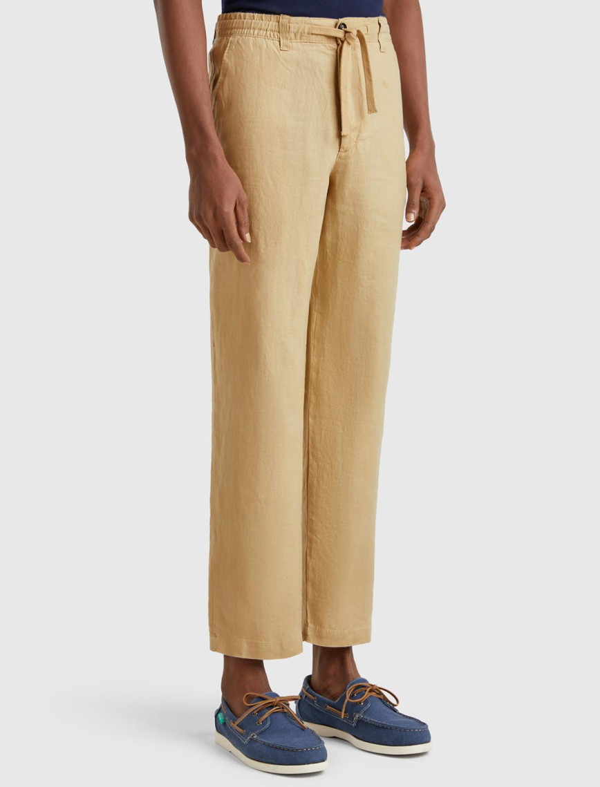 Erkek Koyu Kahverengi %100 Keten Beli İpli Pantolon