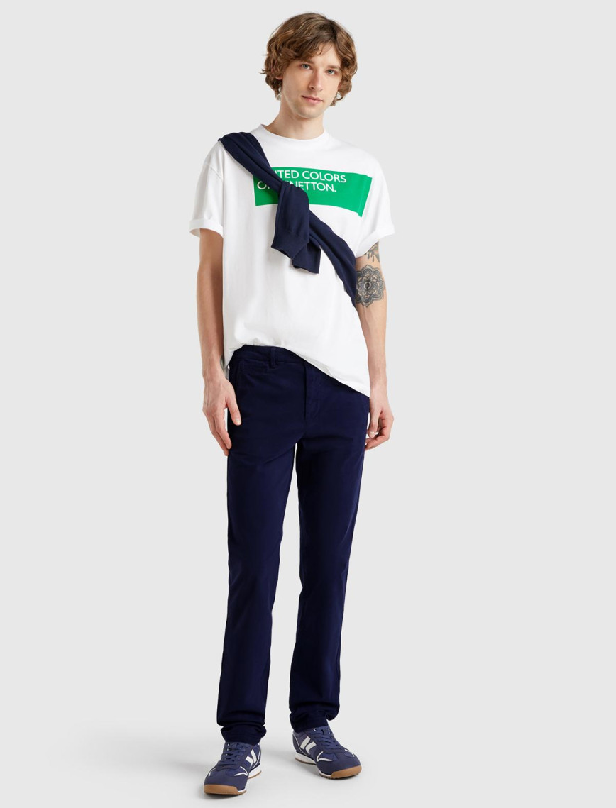 Erkek Lacivert Slim Fit Chino Pantolon