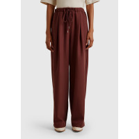 Kadın Kahverengi Liyosel Karışımlı Beli Lastikli Geniş Paça Pantolon Kadın Kahverengi Liyosel Karışımlı Beli Lastikli Geniş Paça Pantolon