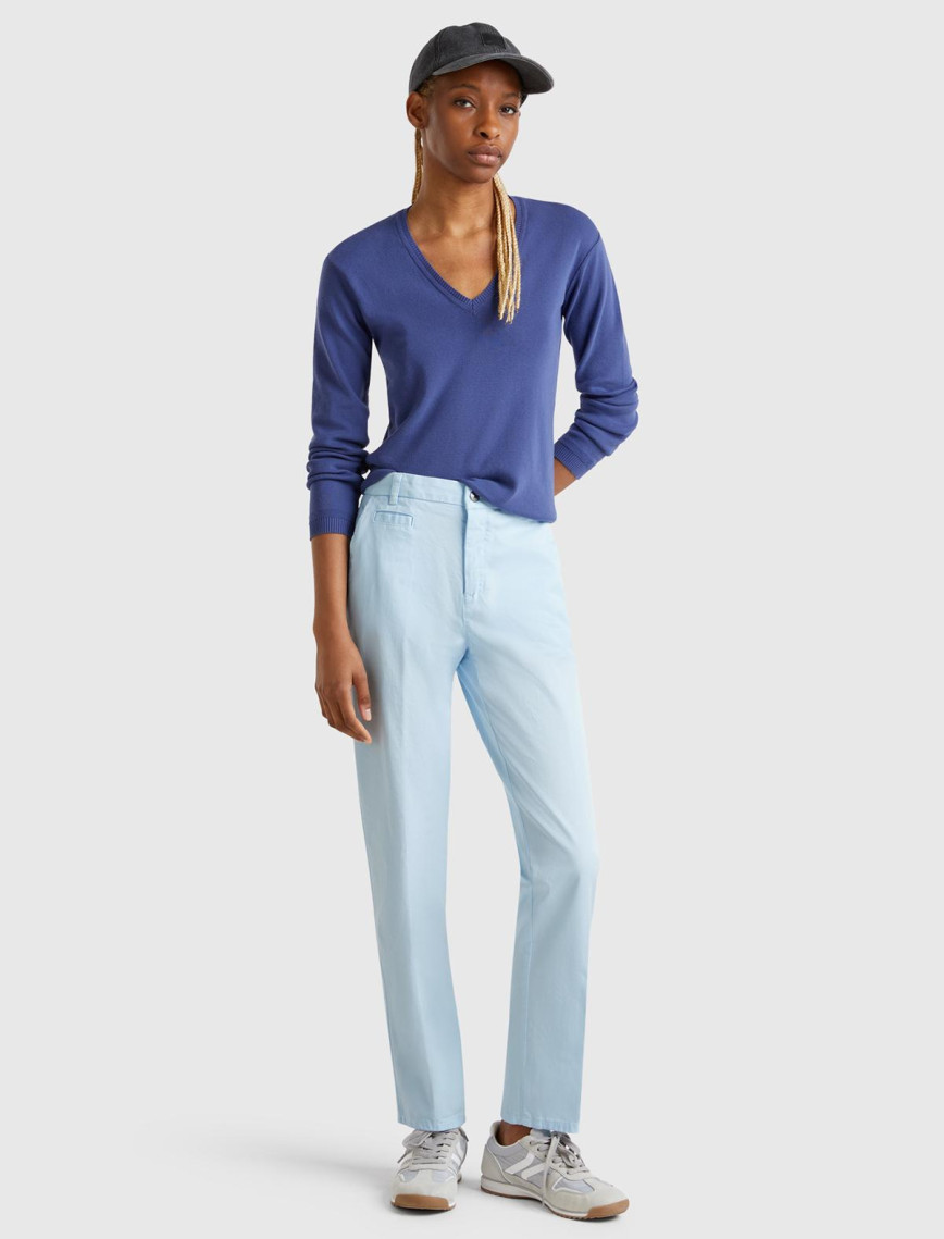 Kadın Açık Mavi Elastanlı Basic Chino Pantolon