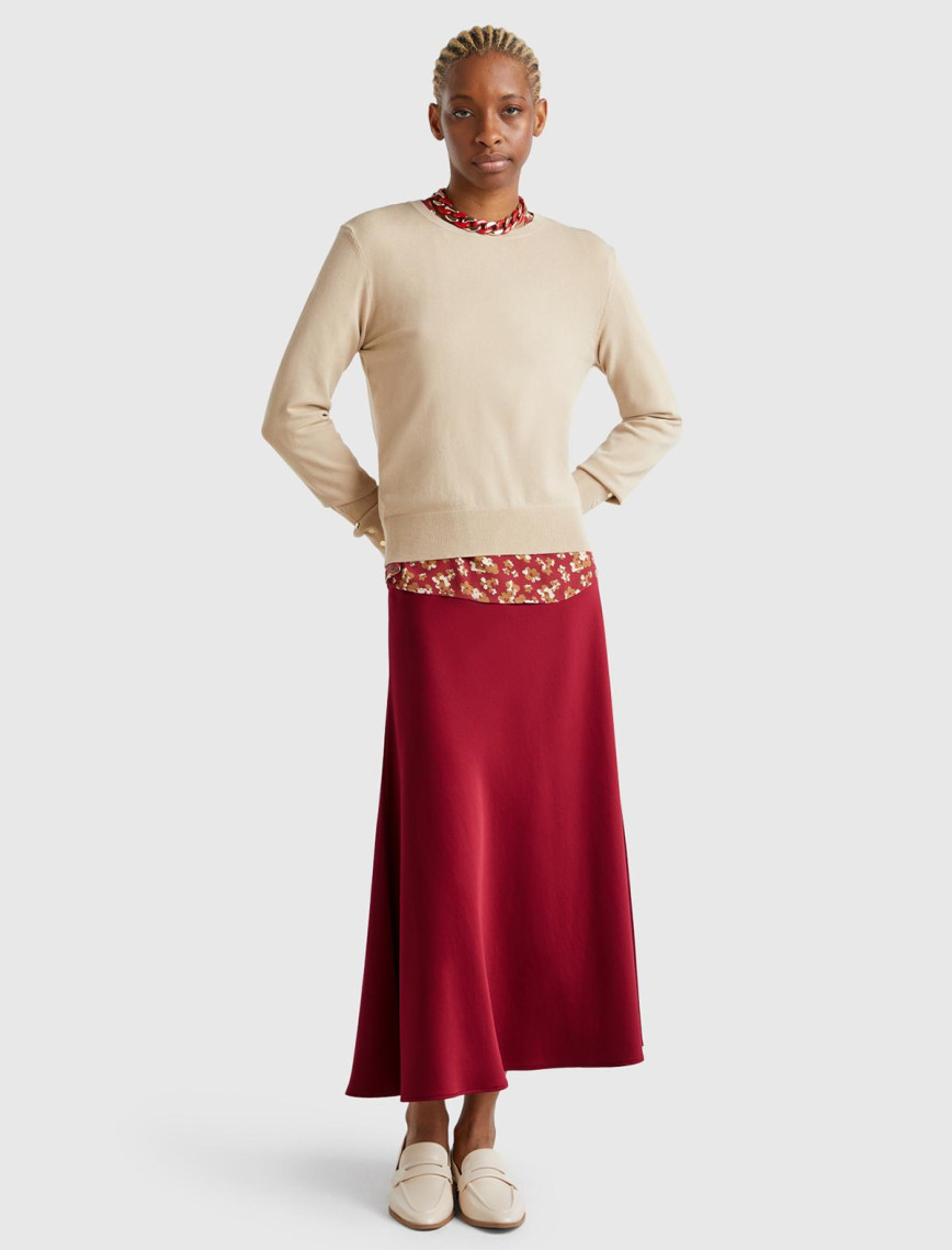 Kadın Bordo Viskoz Karışımlı Uzun Etek