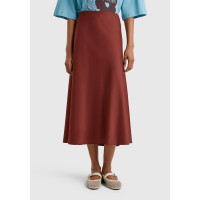 Kadın Kahverengi Viskoz Karışımlı Uzun Etek