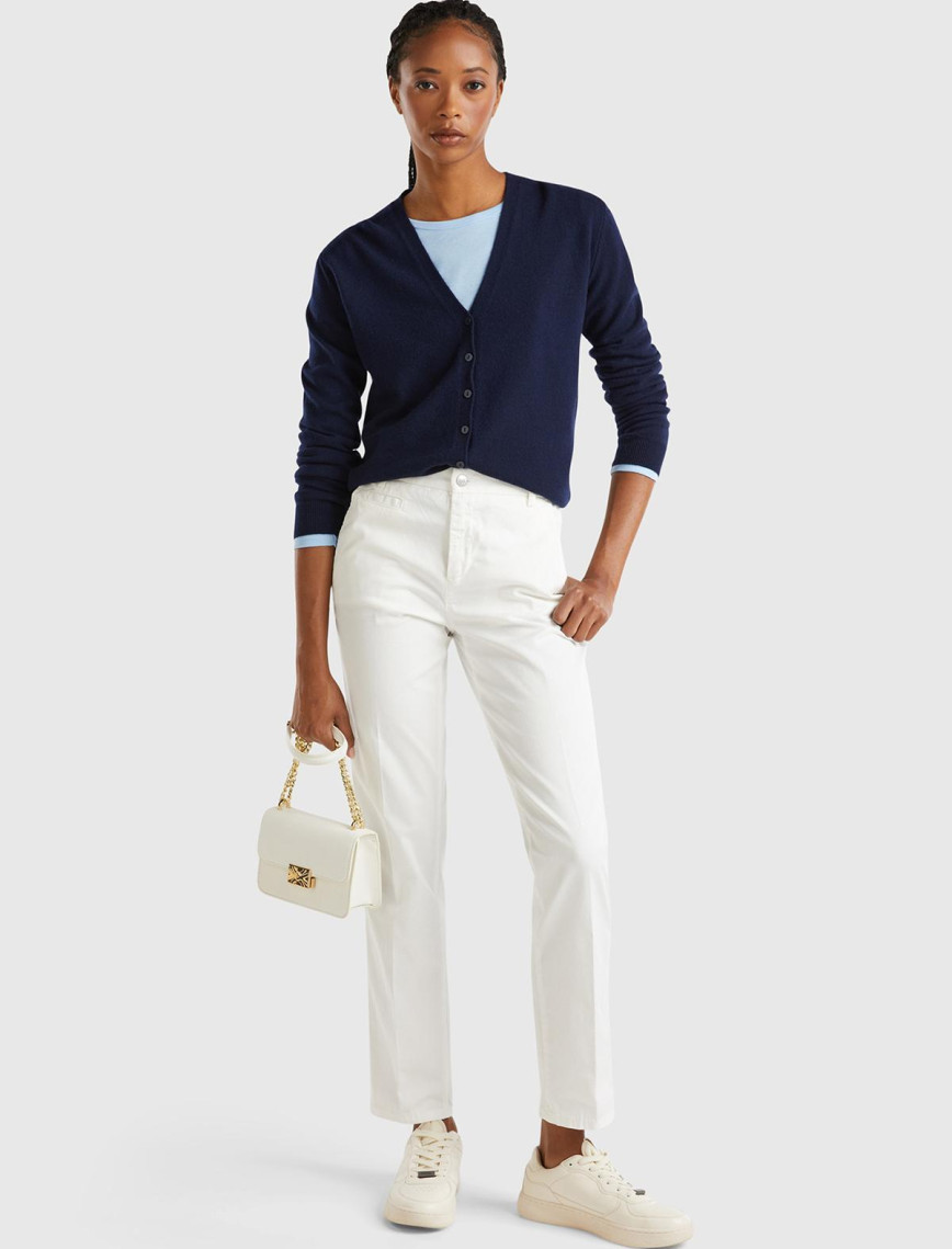 Kadın Beyaz Elastanlı Basic Chino Pantolon