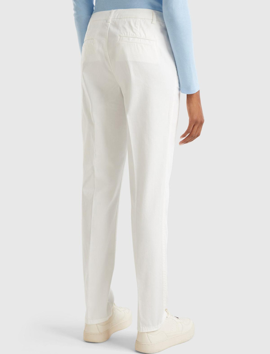 Kadın Beyaz Elastanlı Basic Chino Pantolon
