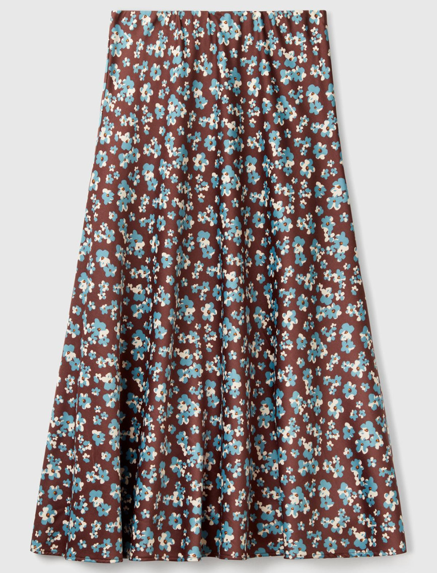 Kadın Kahverengi Viskoz Karışımlı Desenli Uzun Etek Kadın Kahverengi Viskoz Karışımlı Desenli Uzun Etek