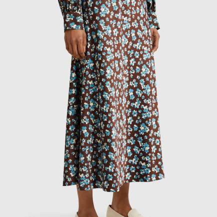 Kadın Kahverengi Viskoz Karışımlı Desenli Uzun Etek Kadın Kahverengi Viskoz Karışımlı Desenli Uzun Etek