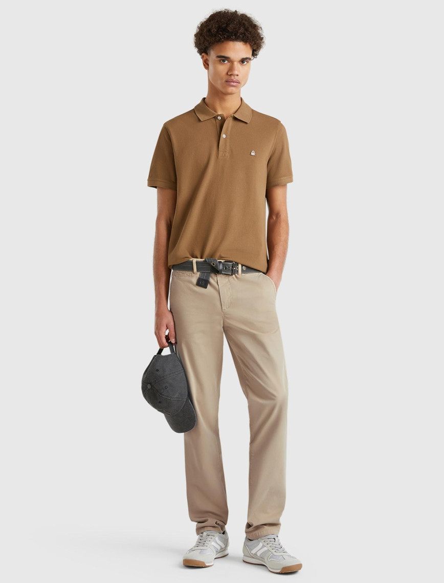 Erkek Bej Slim Fit Chino Pantolon