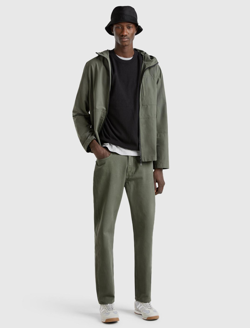 Erkek Soluk Yeşil %100 Pamuk Beli Logo Etiketli 5 Cepli Straight Fit Pantolon