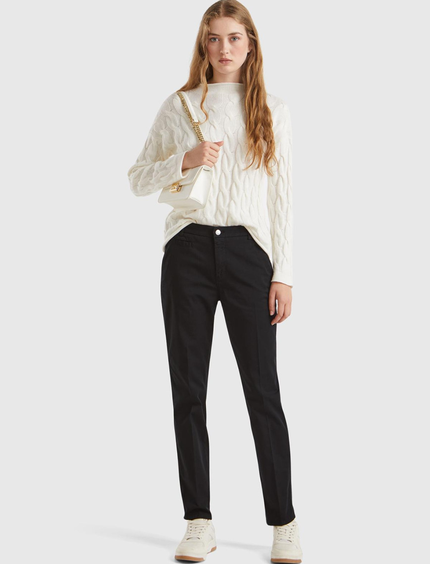 Kadın Siyah Elastanlı Basic Chino Pantolon