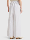 Kadın Beyaz %100 Pamuk Arka Beli Lastikli Palazzo Pantolon