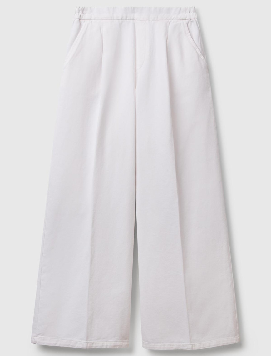 Kadın Beyaz %100 Pamuk Arka Beli Lastikli Palazzo Pantolon